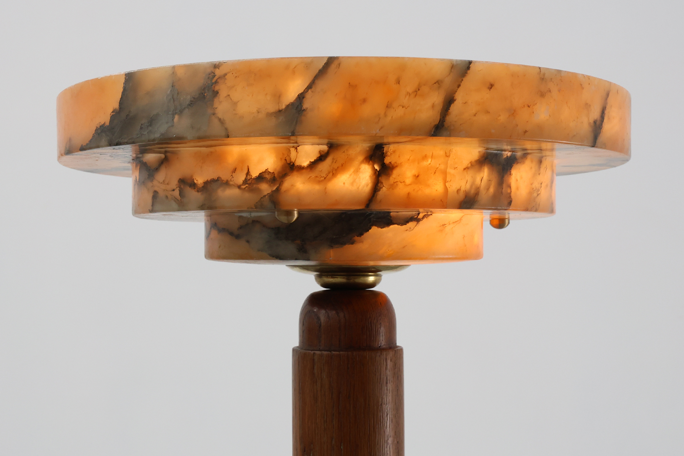 Art Deco Floor Lamp in oak and alabaster, France, ca. 1925 thumbnail